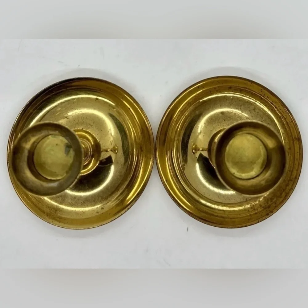 Vintage Pair of Solid Polished Brass Candle Holders Candlesticks